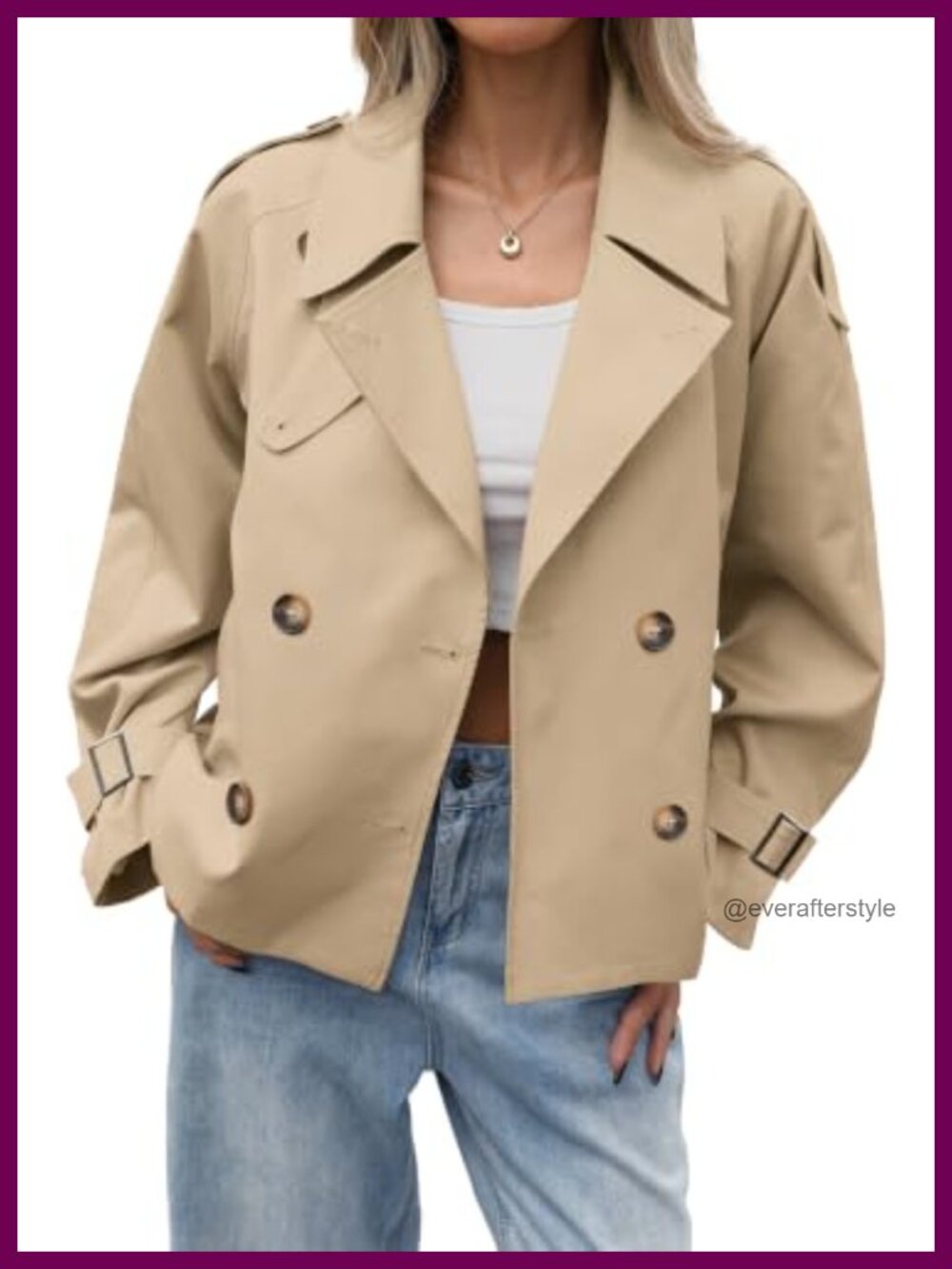Cropped Trench Coat Double Breasted Fall Jacket 100% Polyester